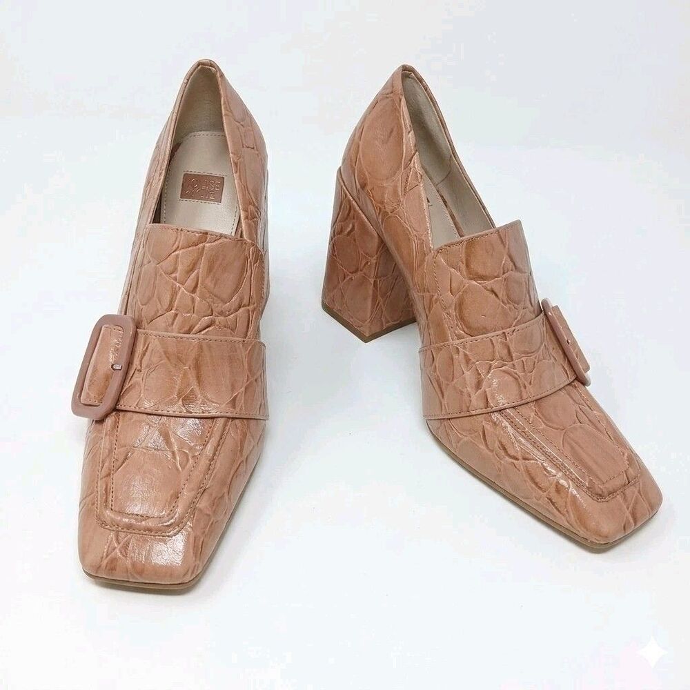 Louise et Cie Ovidio Croc Embossed Leather Loafer Pumps Rose Tan Buckle Size 11M